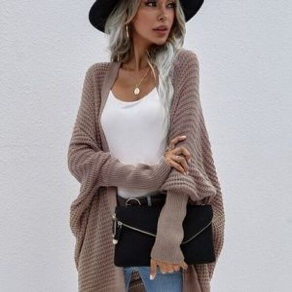 New Cozy Batwing Sleeve Knit Open Front Cardigan - Picture 12 of 16